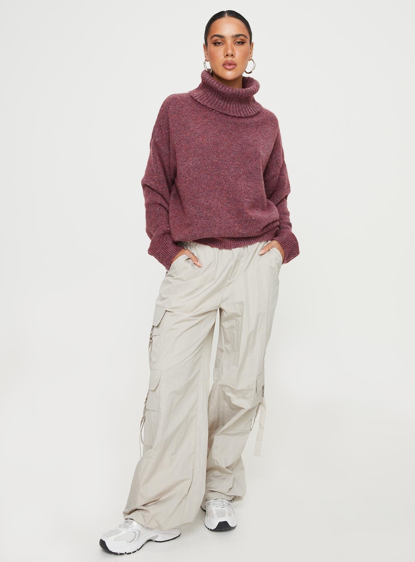 Oswin Turtleneck Sweater Burgundy Product Image