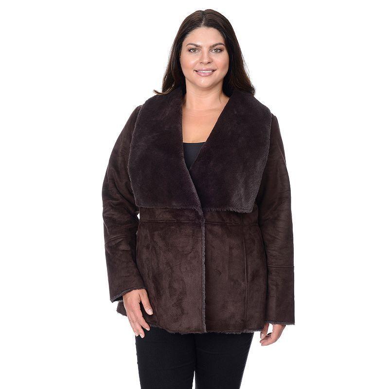 Plus Size Fleet Street Faux-Fur Collar Faux-Leather Coat, Womens Brown Product Image