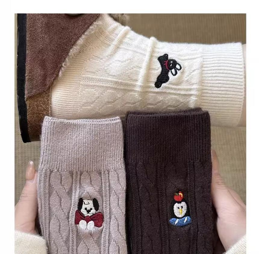 Embroidered Animal Crew Socks Set Product Image