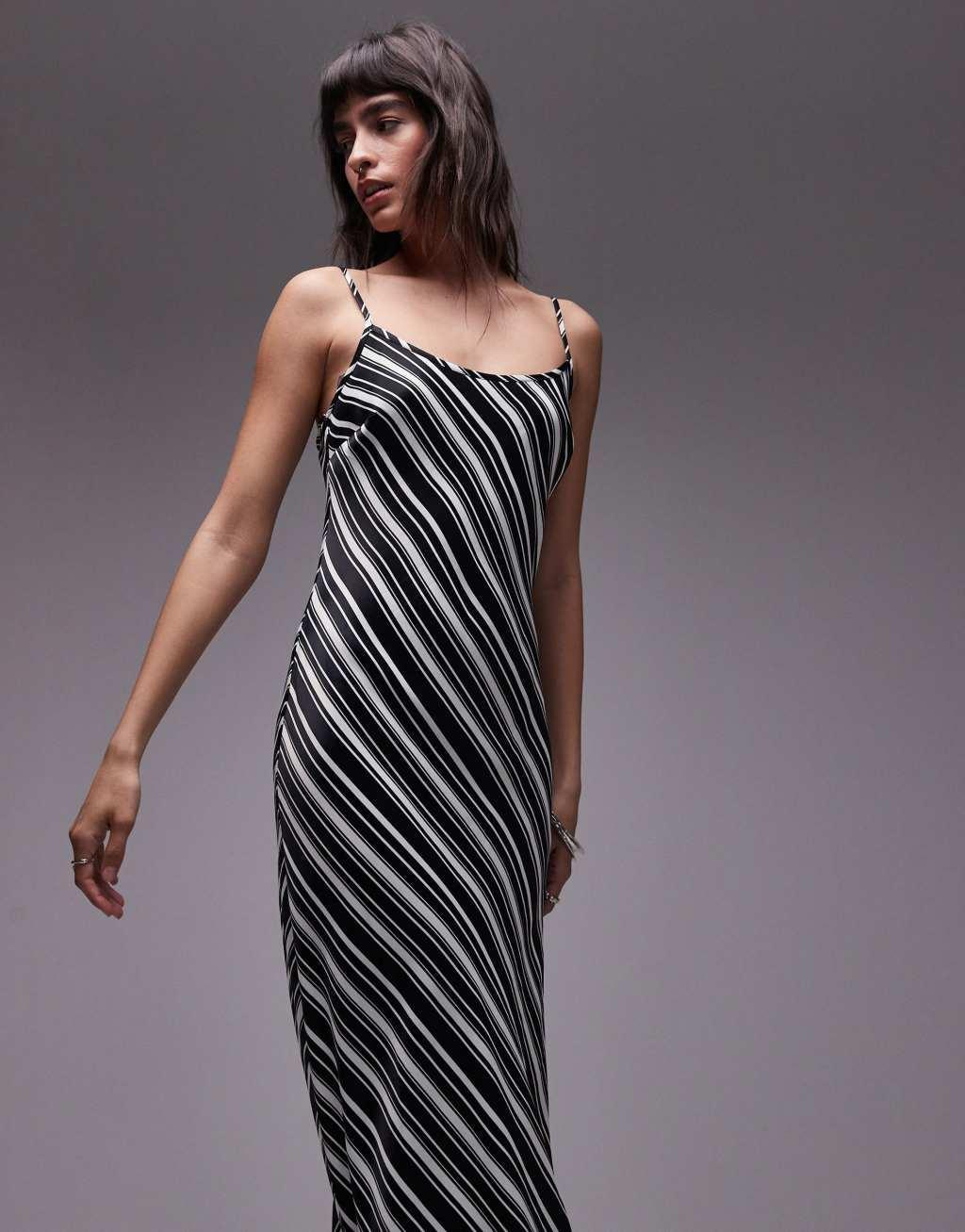 Topshop scoop neck slip maxi dress in stripe print Product Image