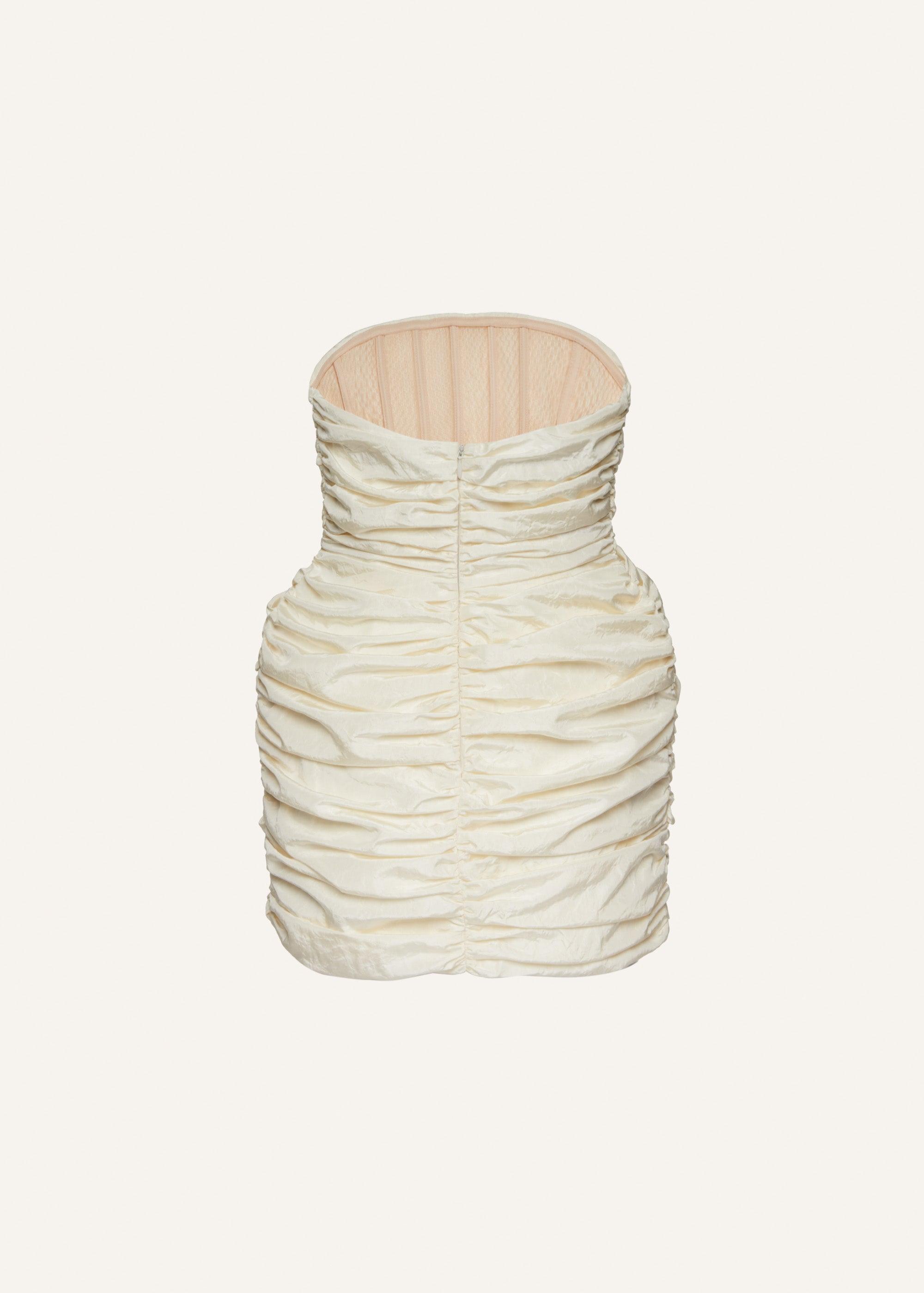 Strapless crinkle silk mini dress in cream Product Image