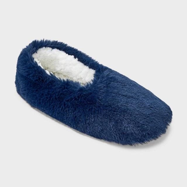 Womens Faux Fur Cozy Pull-On Slipper Socks with Grippers - Auden Navy S/M Product Image