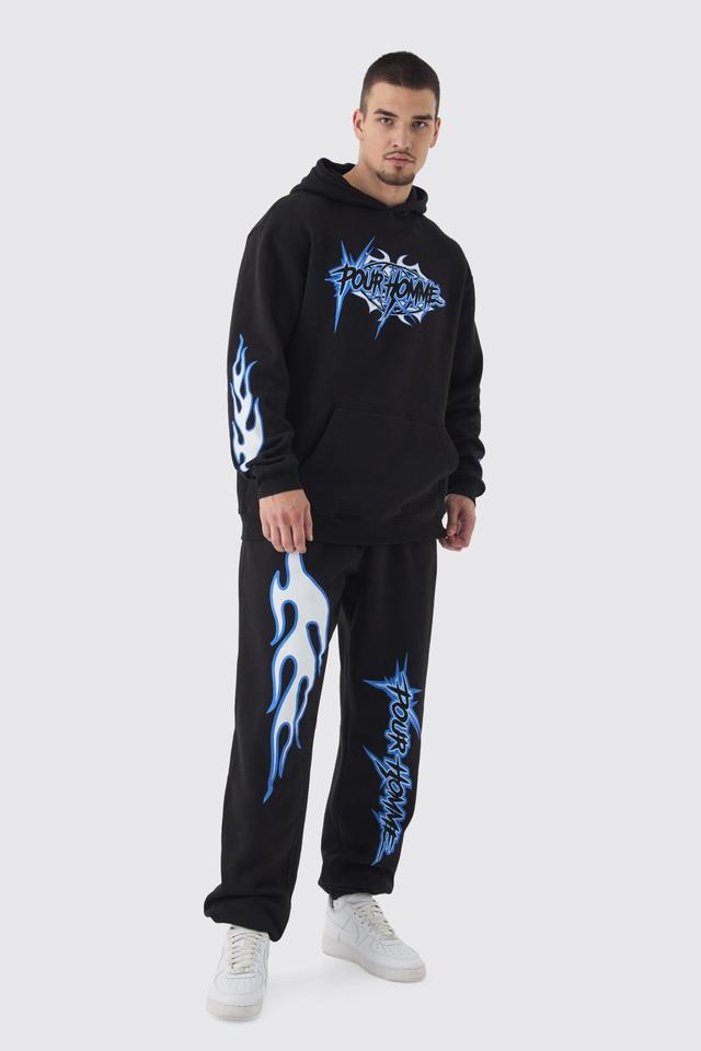 Tall Pour Homme Print Oversized Tracksuit in Black | boohooMAN USA Product Image