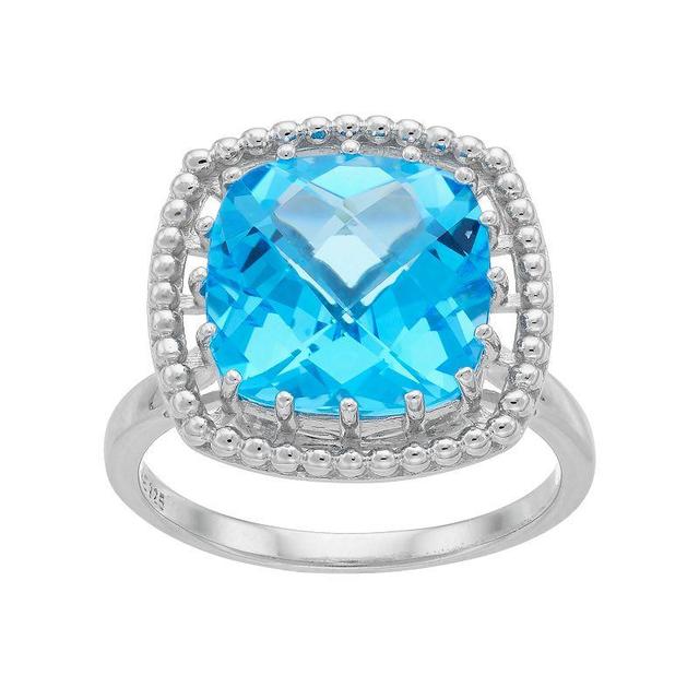 Sterling Silver Blue Topaz Square Halo Ring, Womens Product Image