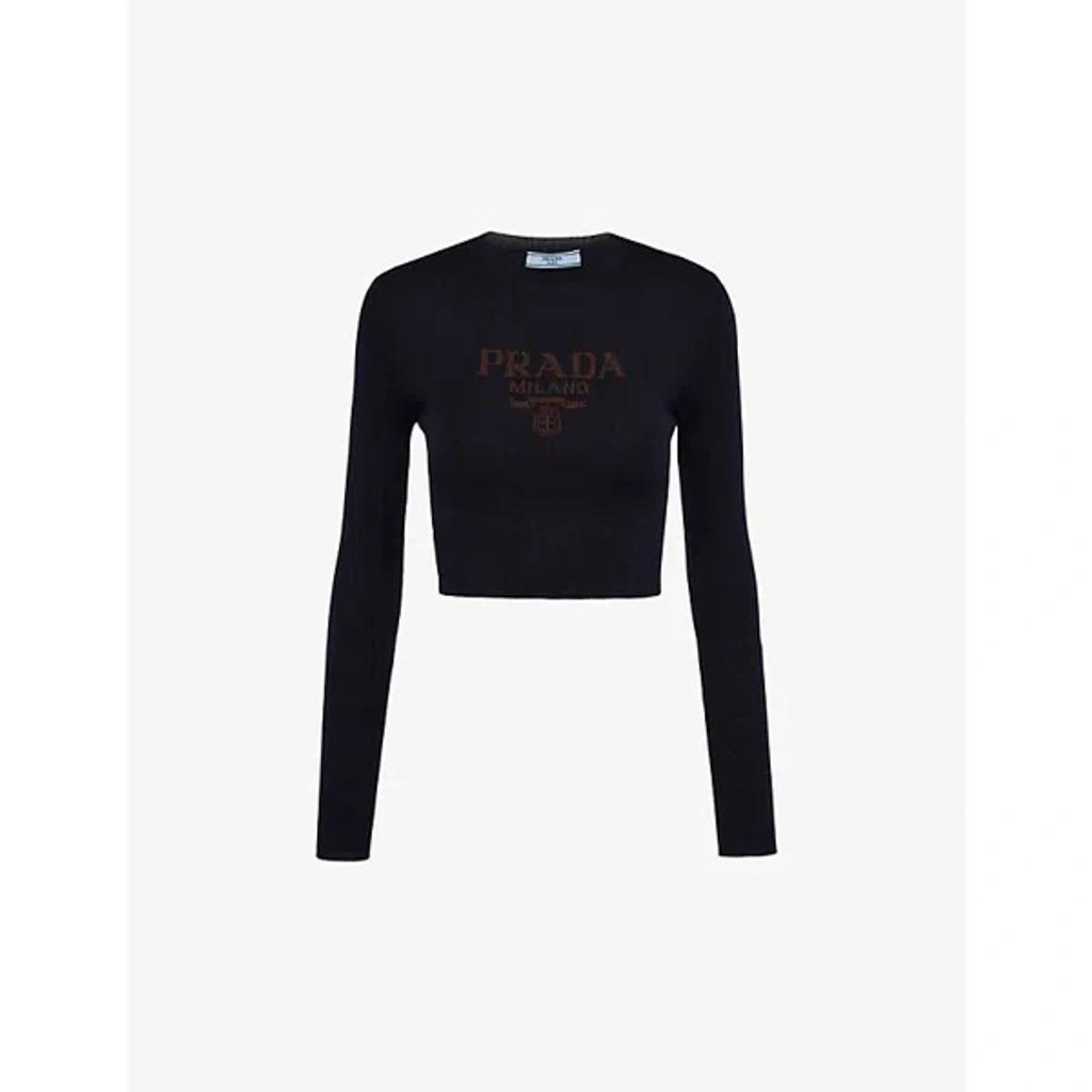 Cropped silk sweater with logo product image