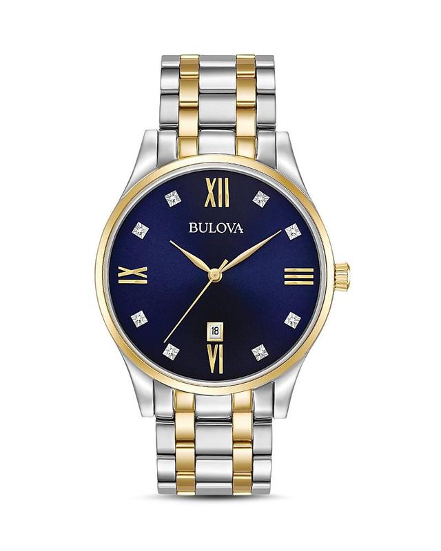 Men's Bulova Diamond Accent Two-Tone Watch with Blue Dial (Model: 98D130) Product Image