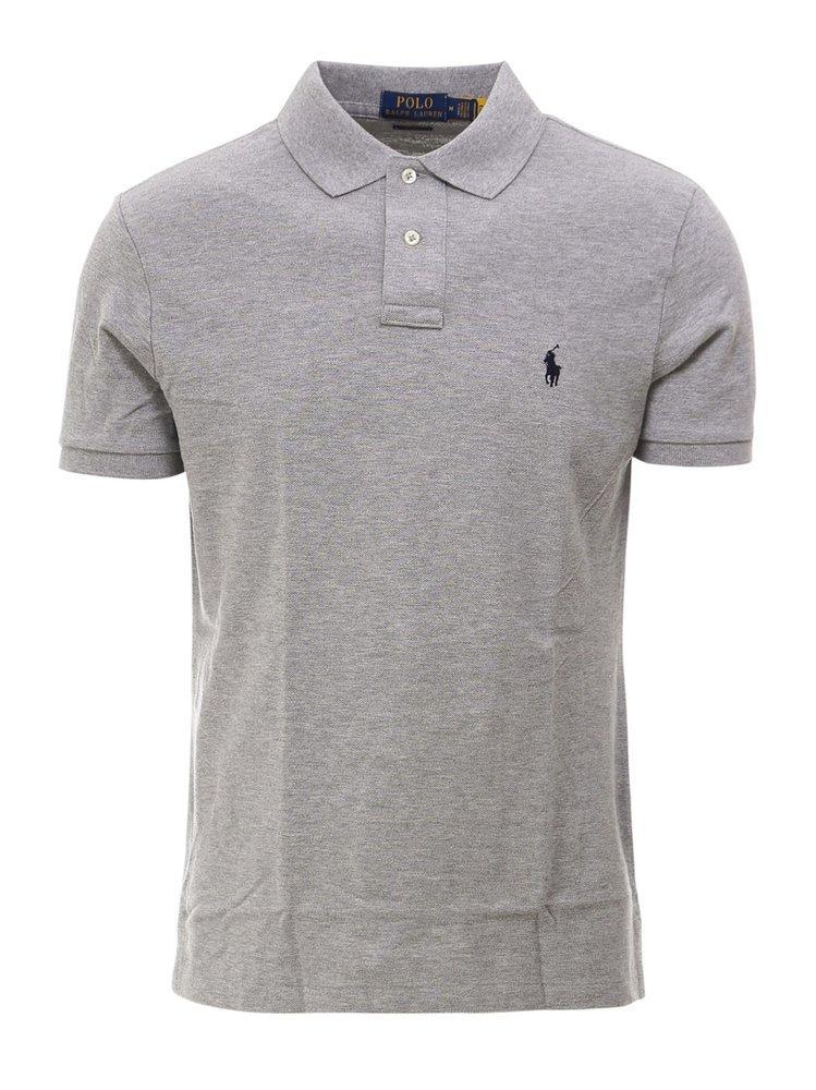 Logo Embroidered Straight Hem Polo Shirt In Grey Product Image