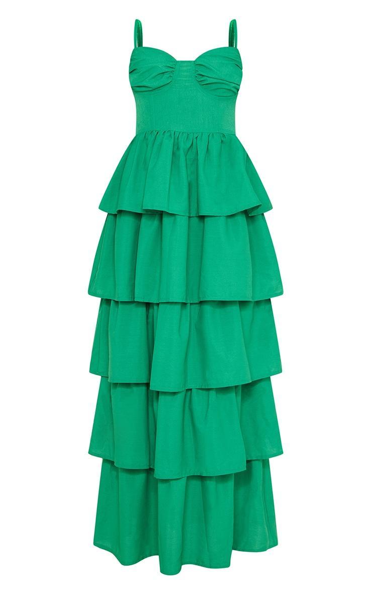 Bright Green Cup Detail Strappy Tiered Maxi Dress Product Image