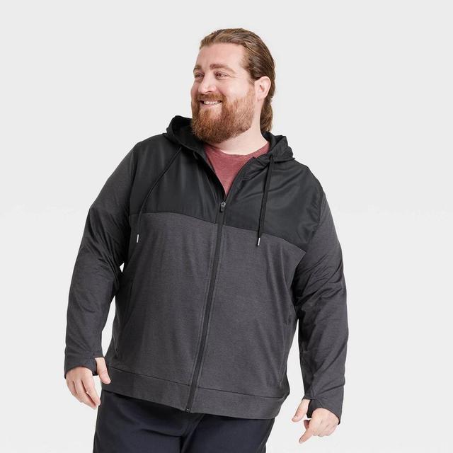 Mens Big Soft Stretch Hooded Full Zip Top - All In Motion Heathered Black 3XL Product Image