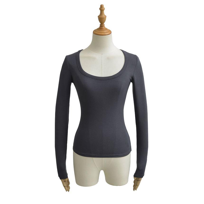 Long-Sleeve Scoop Neck Plain Crop Tee Product Image