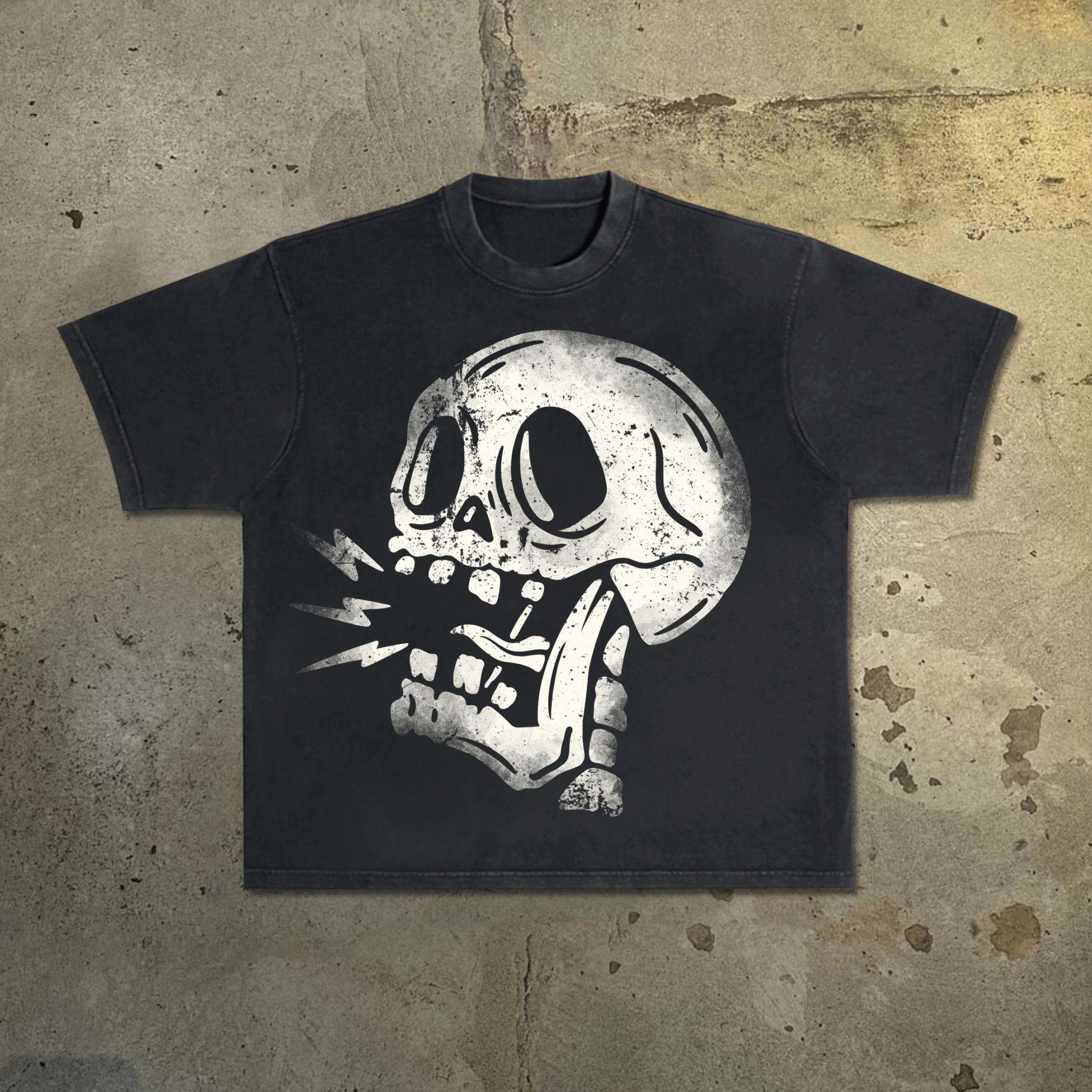 Vintage Fun Silhouette Skull Acid Washed T-Shirt Product Image