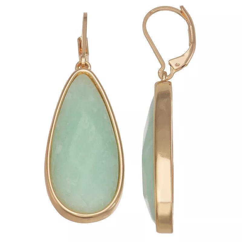 Nine West Gold-Tone and Amazonite Teardrop Leverback Earrings, Womens, Blue Product Image