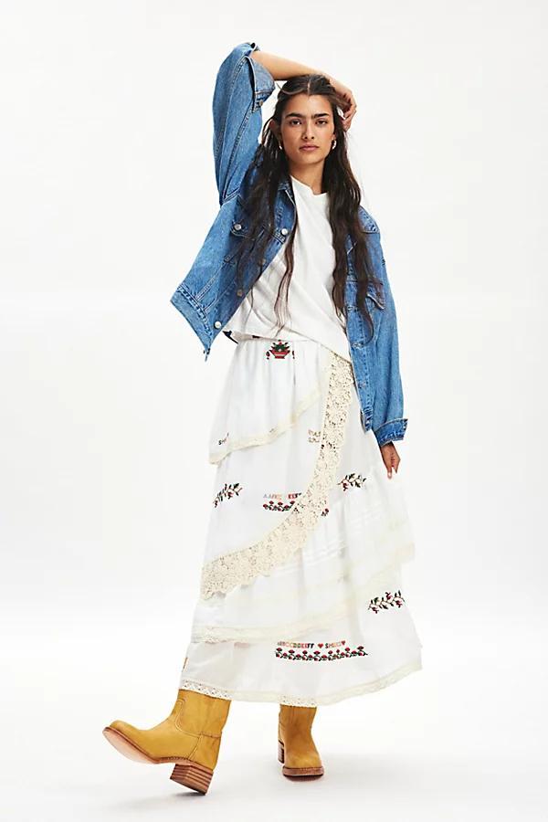 Kimchi Blue Celia Embroidered Lace Trim Tiered Midi Skirt Womens at Urban Outfitters Product Image