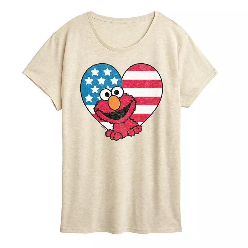 Womens Sesame Street Elmo Flag Heart Graphic Tee Product Image