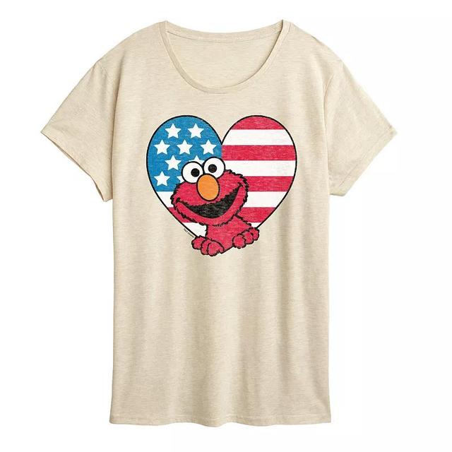 Womens Sesame Street Elmo Flag Heart Graphic Tee Product Image