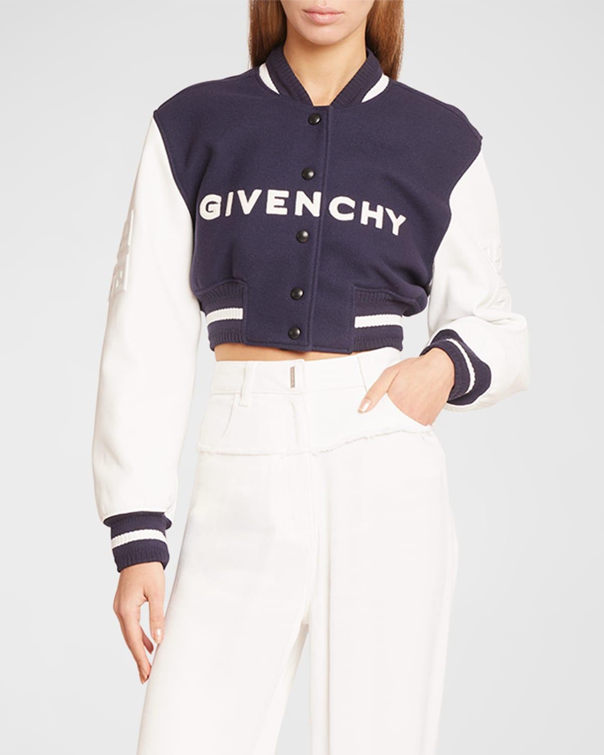 Womens Cropped Varsity Jacket in Wool and Leather Product Image