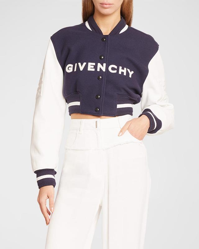 Givenchy Leather Sleeve Logo Crop Varsity Jacket Product Image