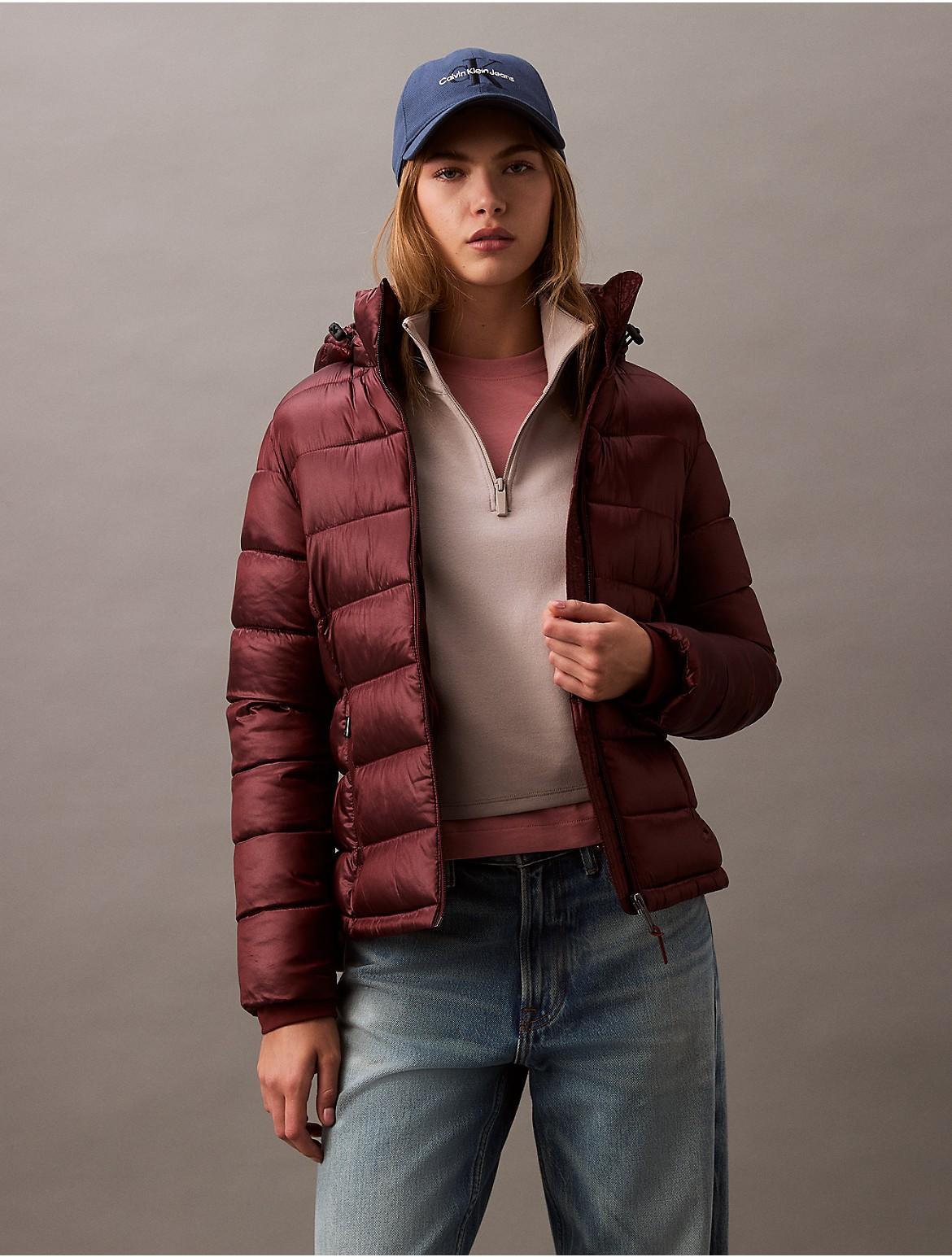 Calvin Klein Womens High Shine Lightweight Puffer Jacket - Red - L Product Image