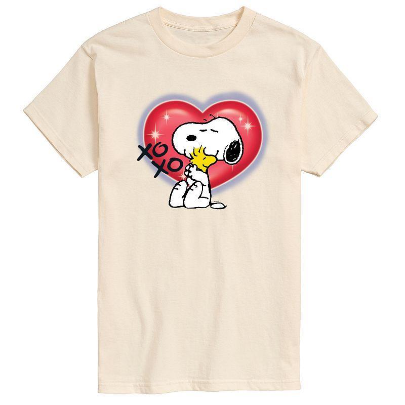 Mens Peanuts Snoopy Woodstock Airbrush Heart Graphic Tee Beige Product Image