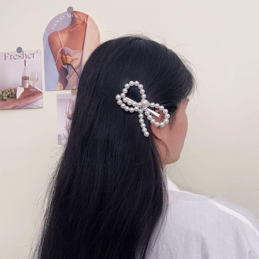 Bow Faux Pearl Alloy Hair Clip Product Image