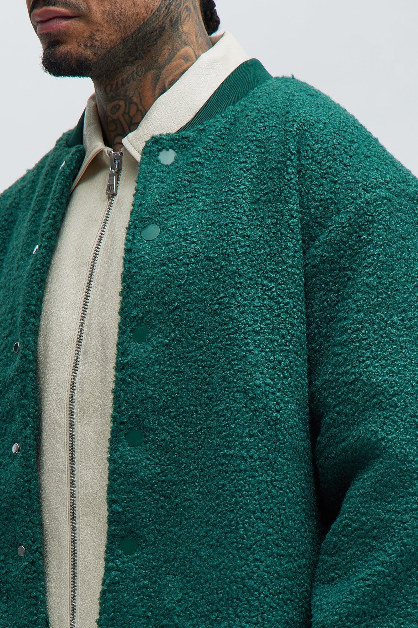 End Up Boucle Varsity Jacket - Green Product Image