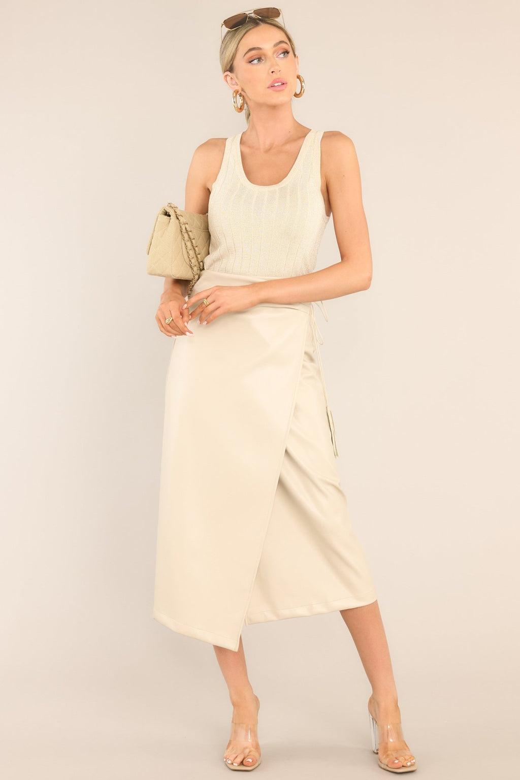 Put Me First Beige Faux Leather Skirt Product Image