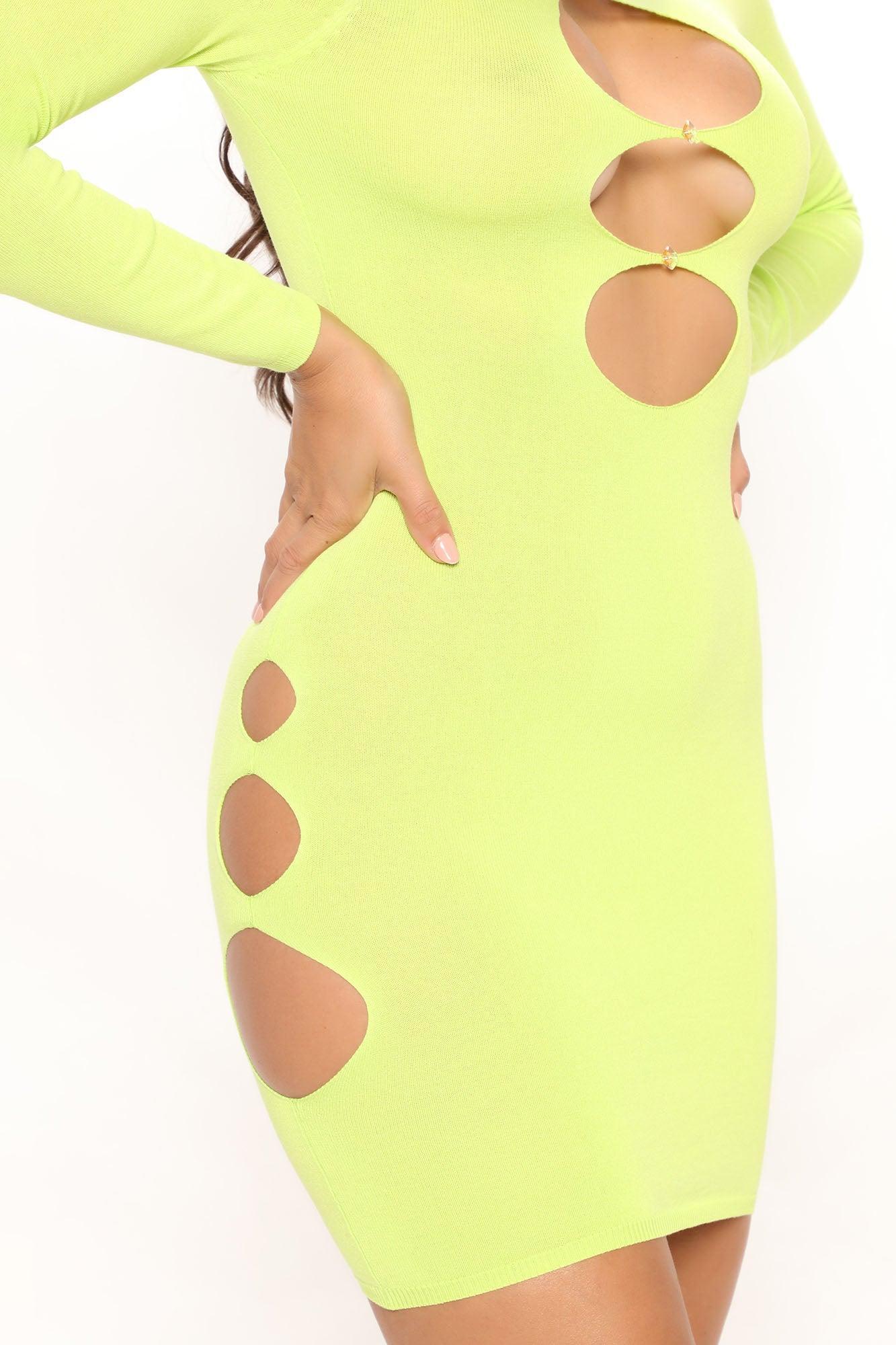 Tall Adella Sweater Mini Dress - Lime Product Image