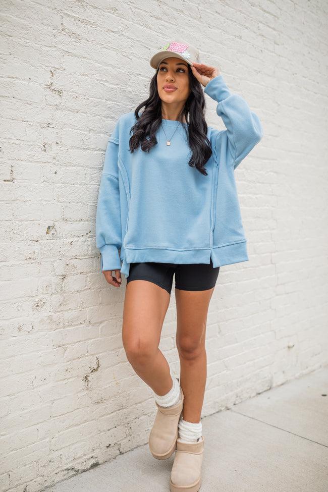 Scouted Out Blue Oversized Fleece Sweatshirt Product Image