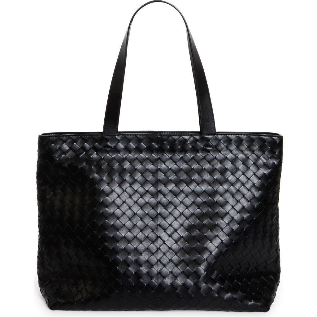 BOTTEGA VENETA Large Classic Intrecciato Leather Tote In 8803 Black/silver Product Image