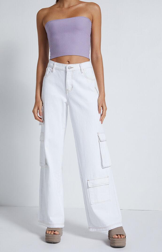 Womens White Baggy Cargo Pants Product Image