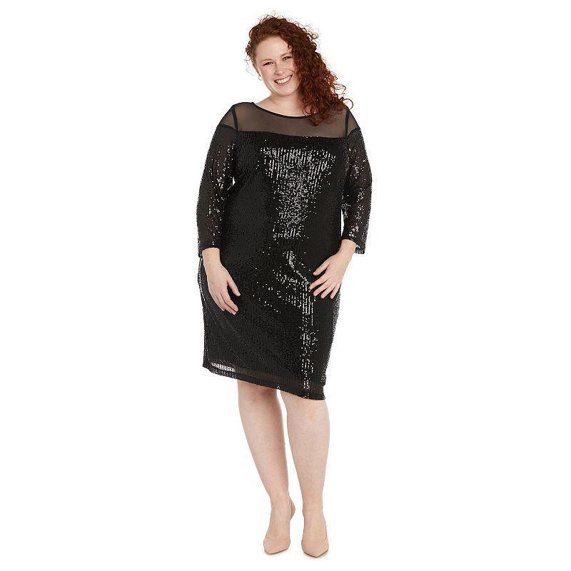 Plus Size R&M Richards Illusion Bodice Sequin Dress, Womens Beige Product Image