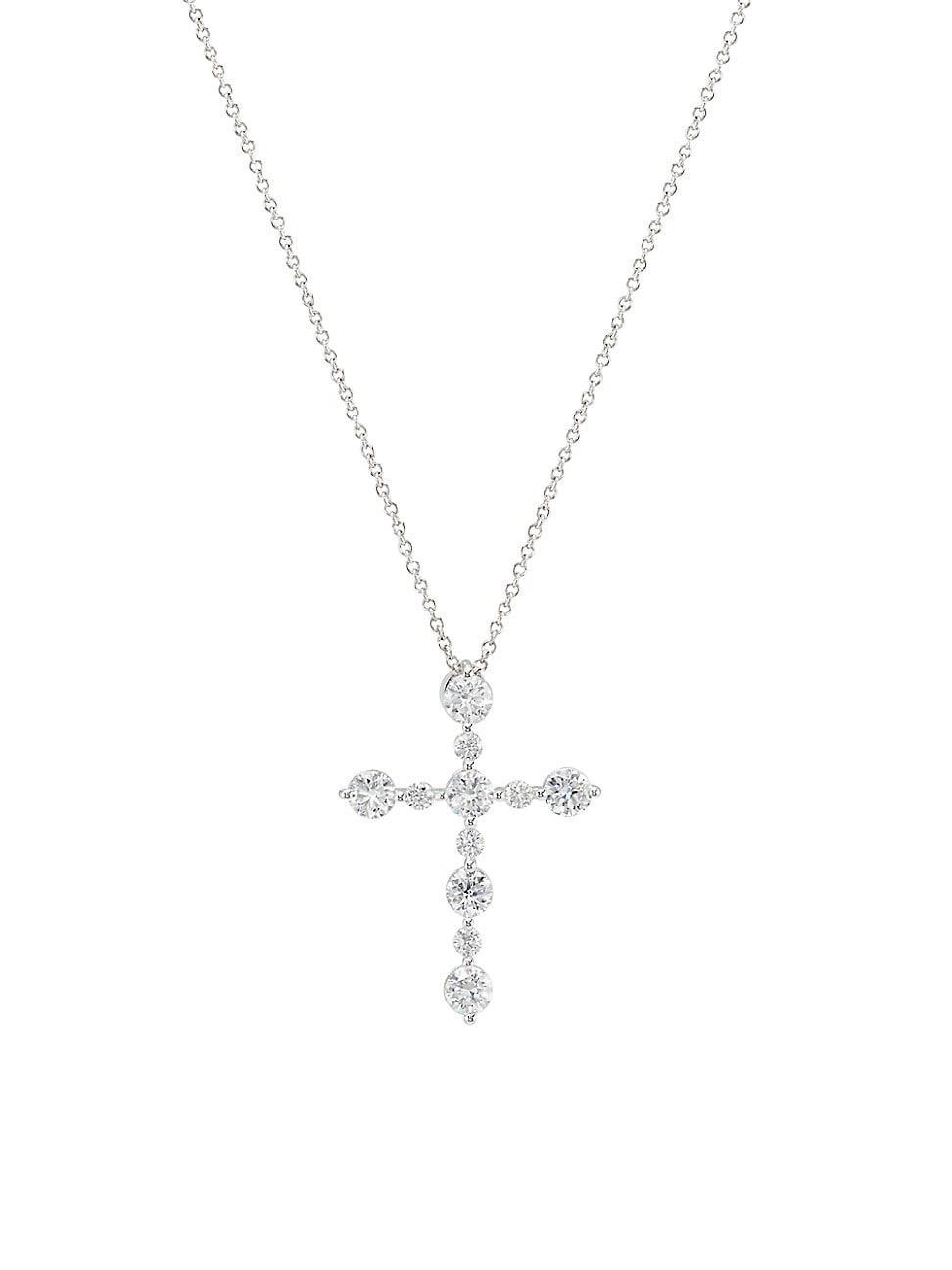 Womens 14K White Gold & 1.50 TCW Lab-Grown Diamond Cross Pendant Necklace Product Image