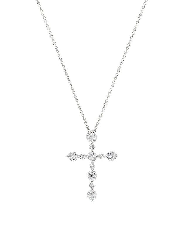 Womens 14K White Gold & 1.50 TCW Lab-Grown Diamond Cross Pendant Necklace Product Image