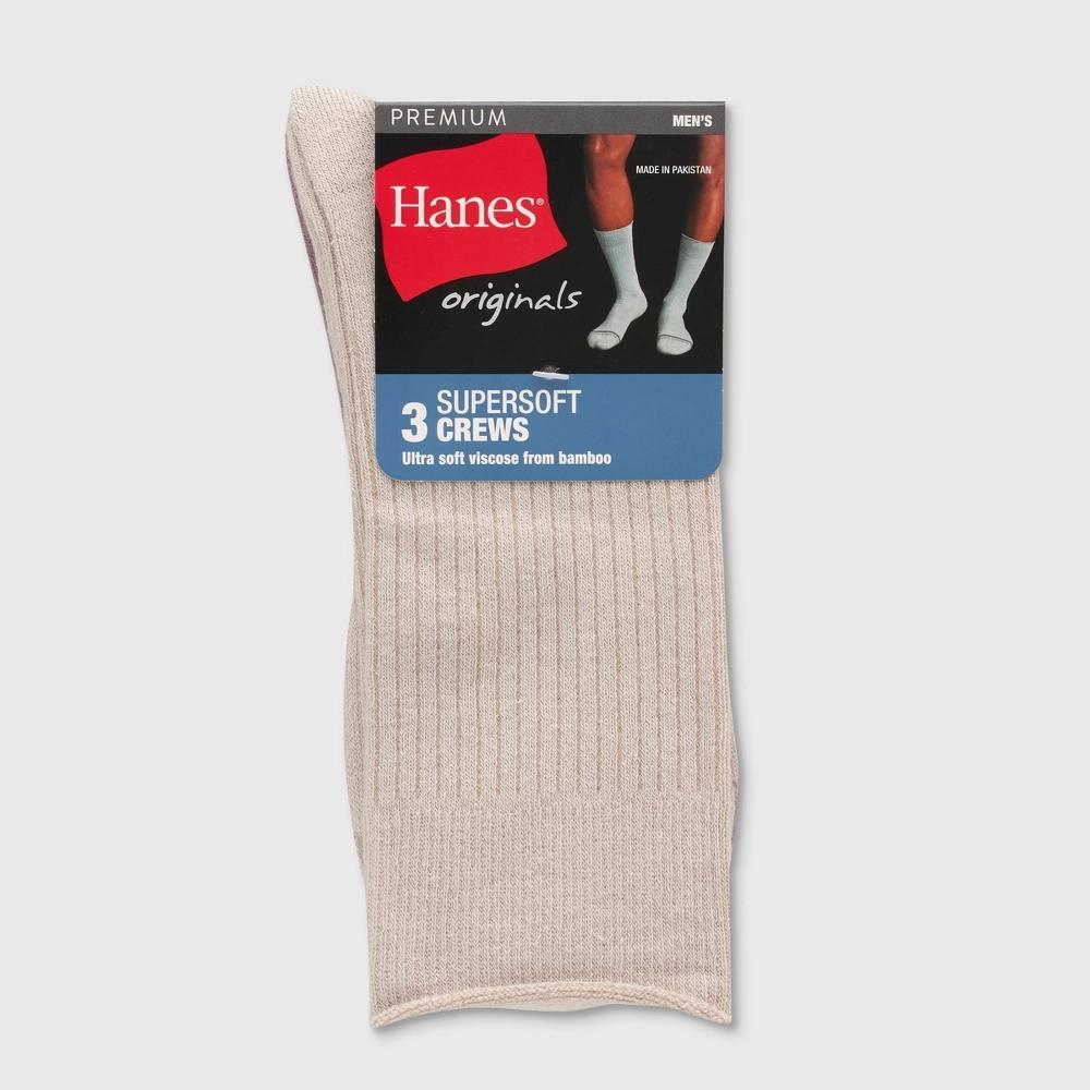 Hanes Originals Premium Men's SuperSoft Crew Socks 3pk - Stone/Sandal Red 6-12 Product Image