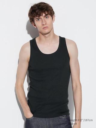 Mens Dry Color Ribbed Tank Top with Quick-Drying Black 2XL UNIQLO US Product Image