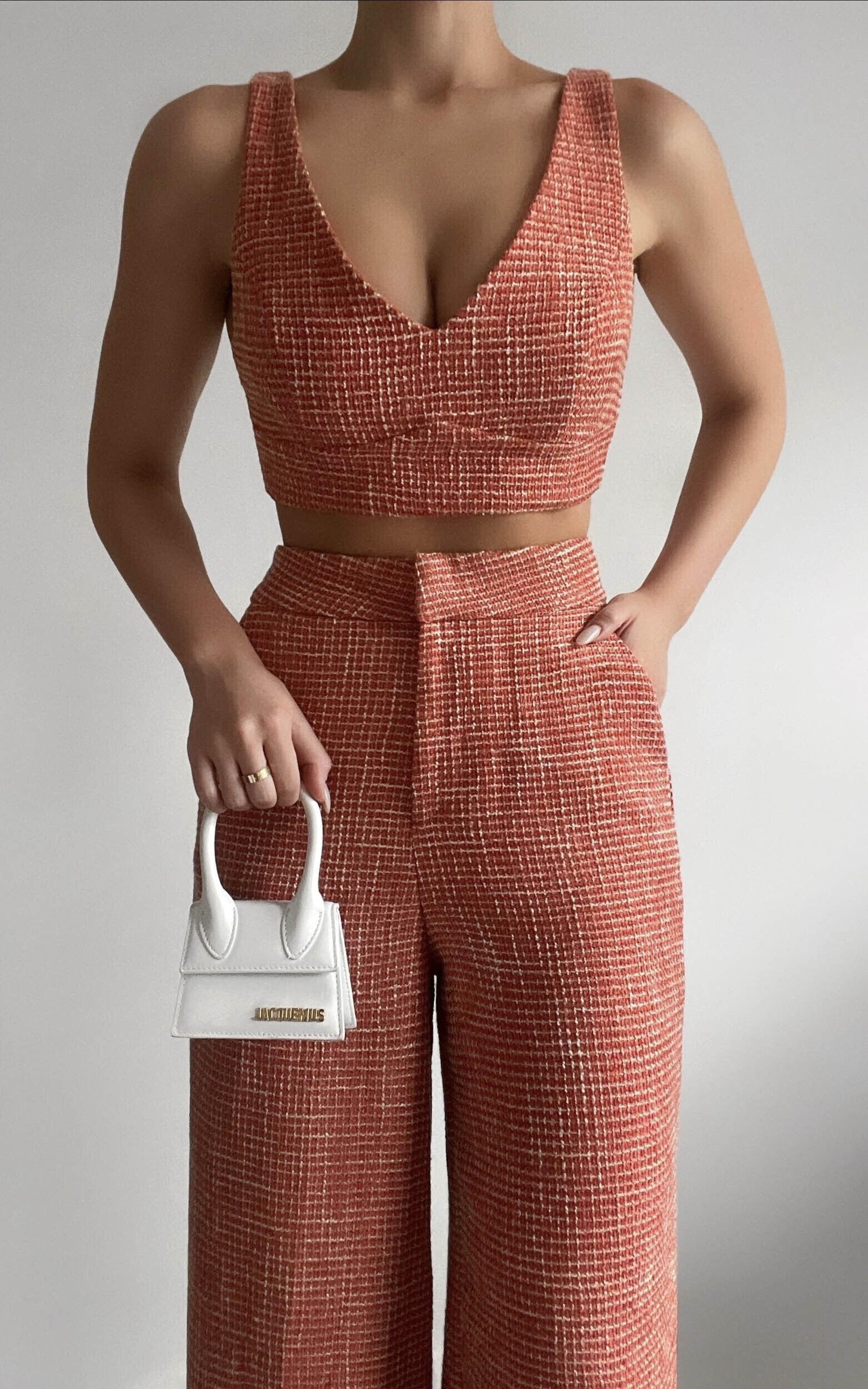 Adelaide Two Piece Set - Crop Top and Wide Leg Pants Set in Burnt Orange Product Image