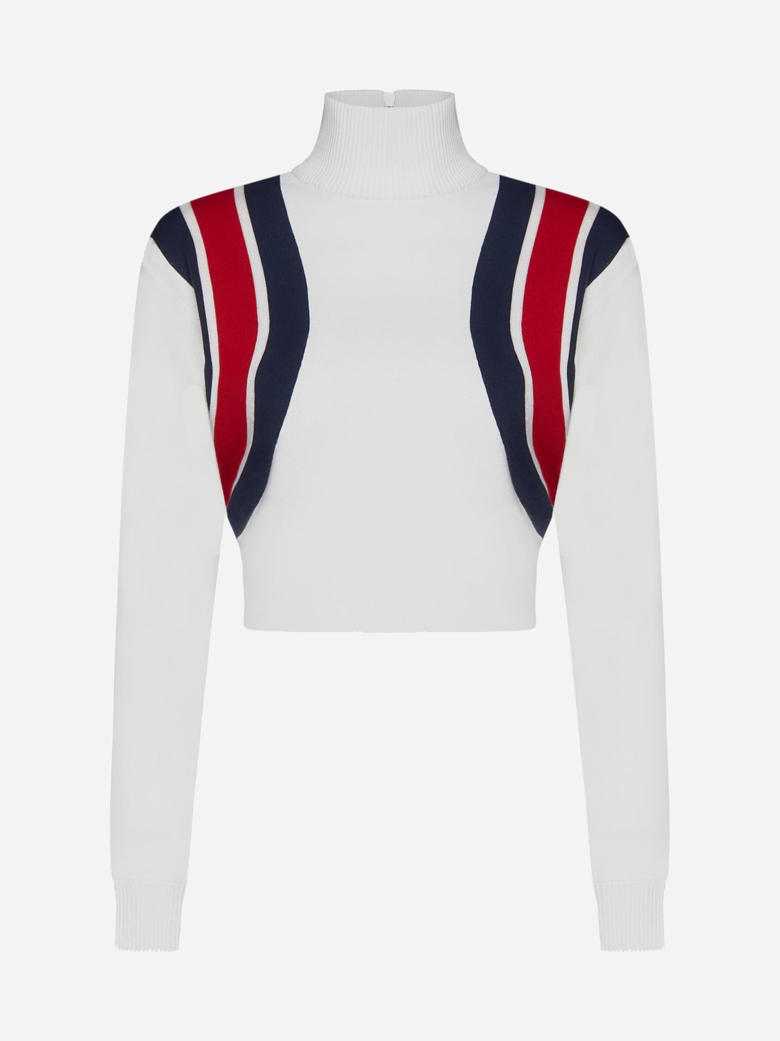 GUCCI Web Knitted Cropped Top In Ivory,blue,red Product Image