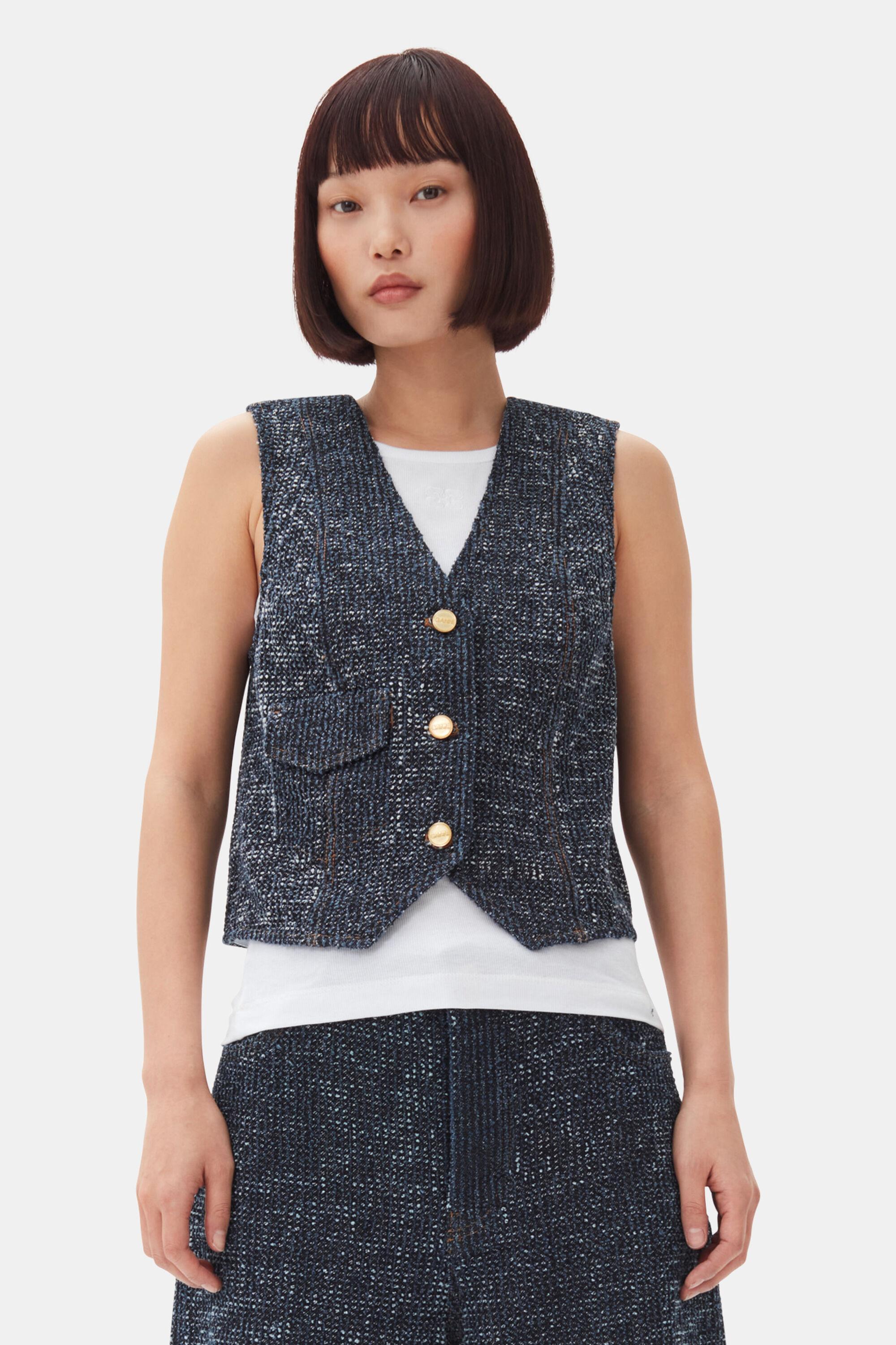 Dark Blue Fluffy Denim Vest Product Image