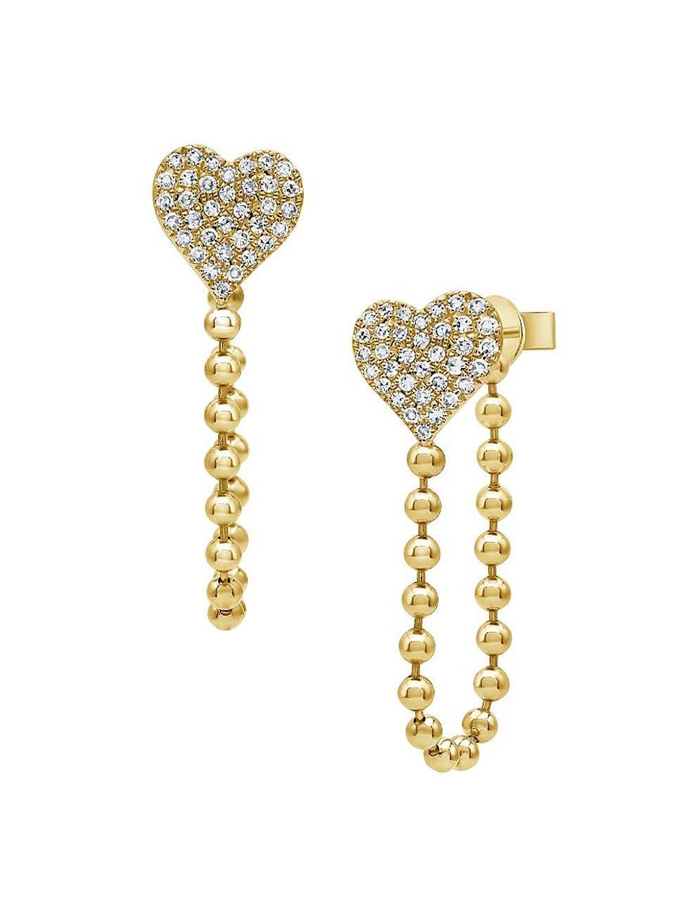 Womens 14K Yellow Gold & 0.25 TCW Diamond Heart Stud Earrings Product Image