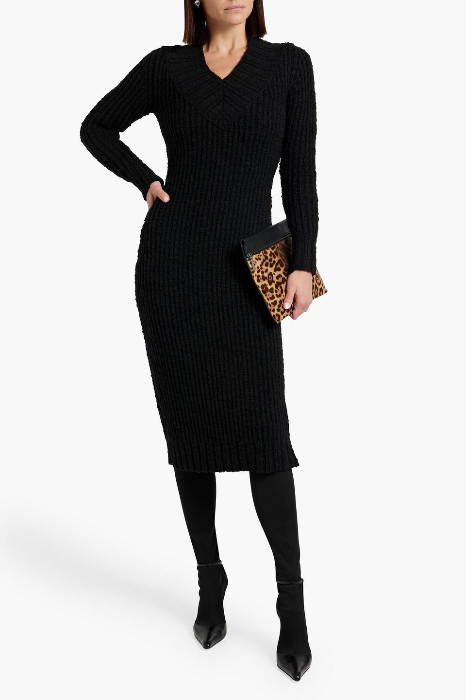 Ribbed Wool Midi Dress In Black Product Image