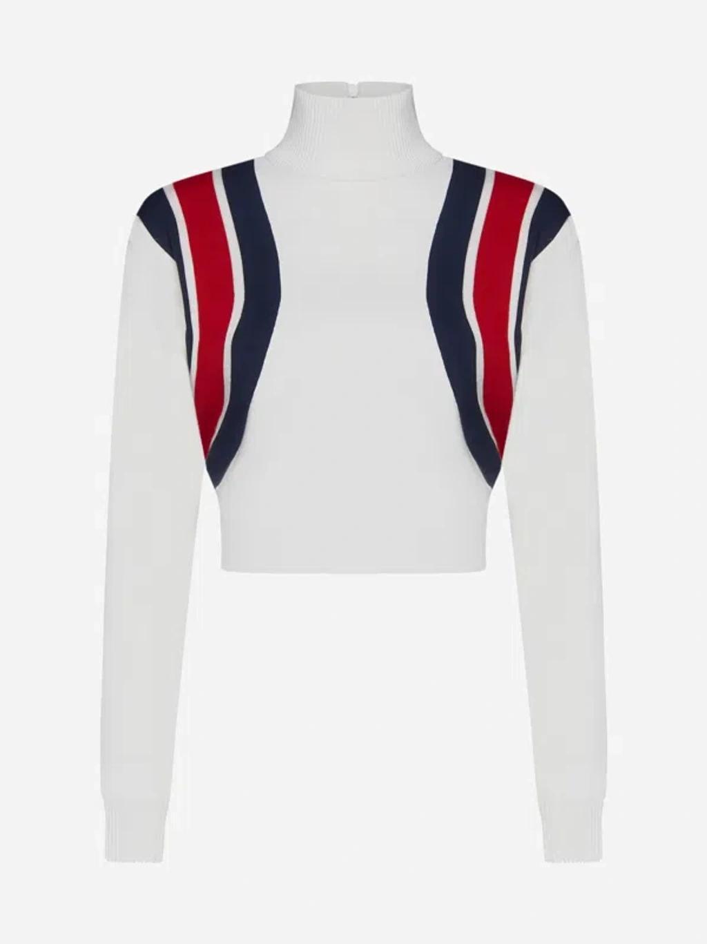 GUCCI Web Knitted Cropped Top In Ivory,blue,red Product Image