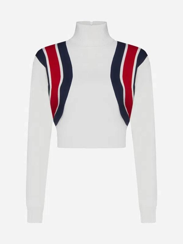 GUCCI Web Knitted Cropped Top In Ivory,blue,red Product Image