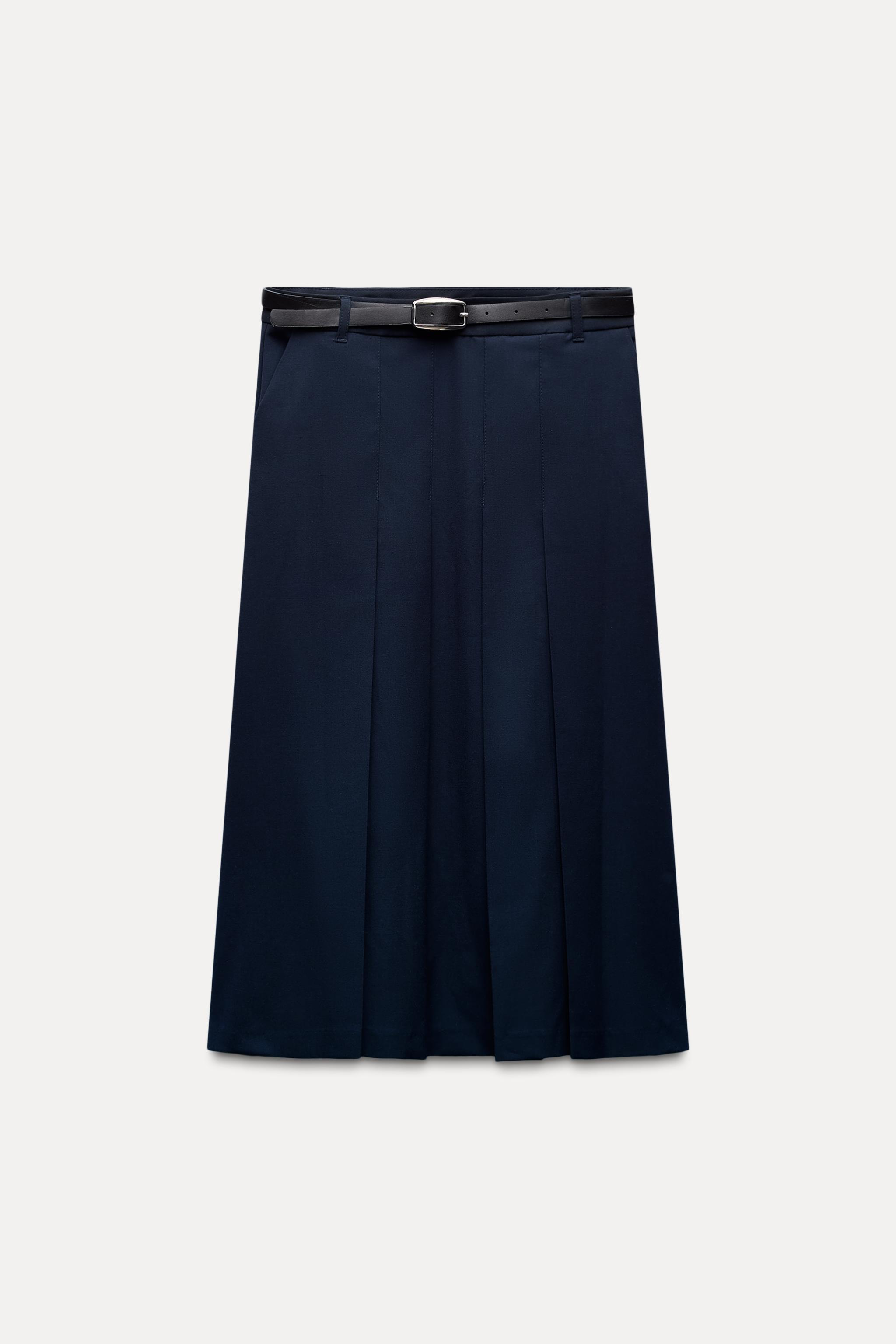 PLEATED BELTED MIDI SKIRT product image