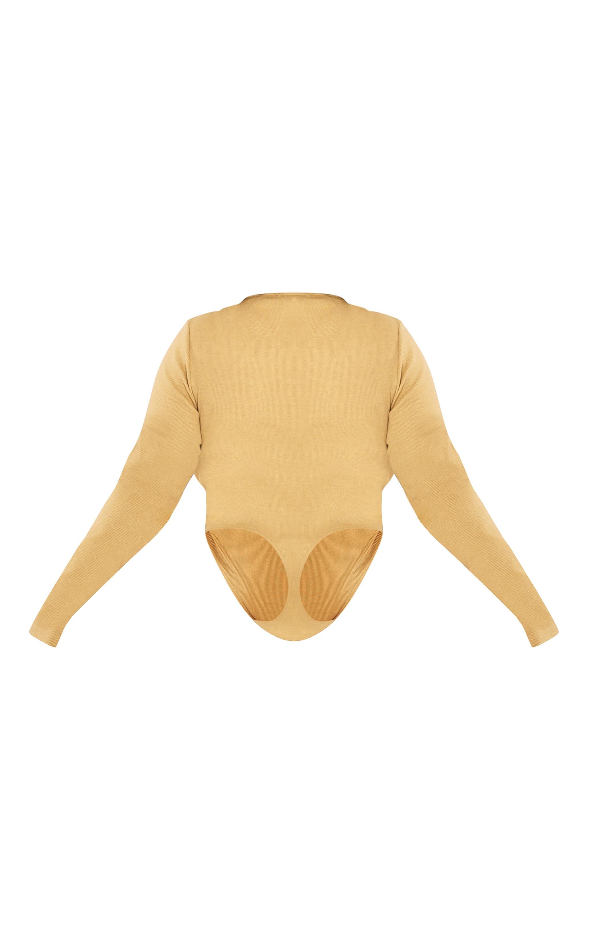 Plus Olive Green Basic Rib V Neck Long Sleeve Bodysuit Product Image