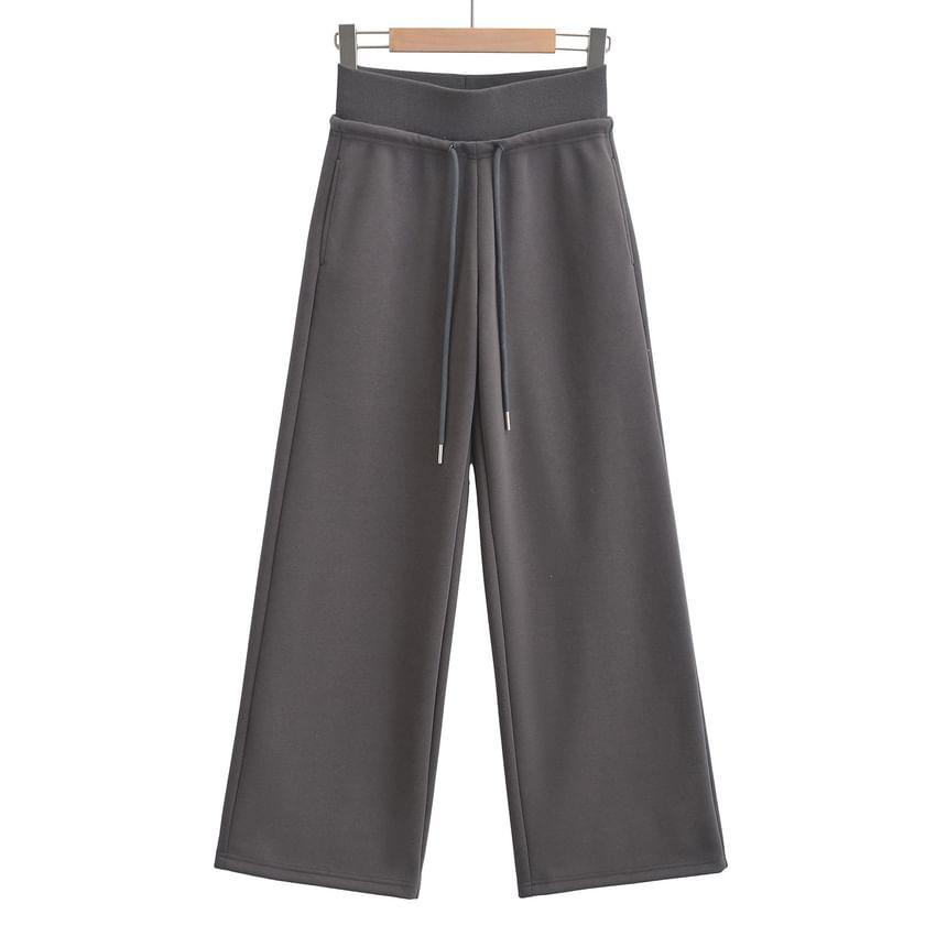 High Rise Plain Loose-Fit Wide-Leg Sweatpants Product Image