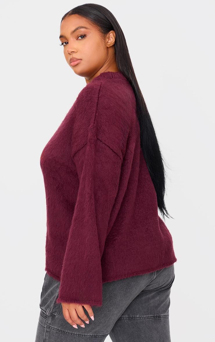 Plus Burgundy Fluffy Knit Oversized Sweater Product Image