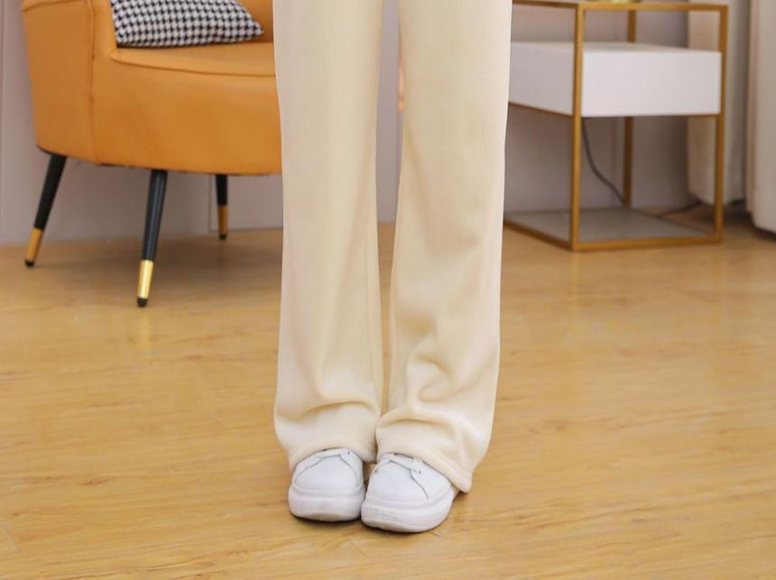 Mid Waist Plain Corduroy Loose Fit Pants Product Image