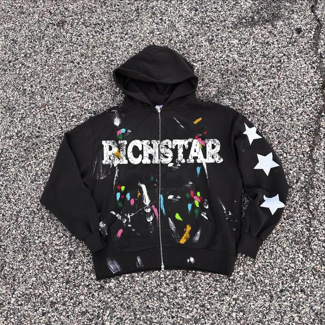 Sopula Vintage Rich Star Artistic Graffiti Graphics Zip Hoodie Product Image