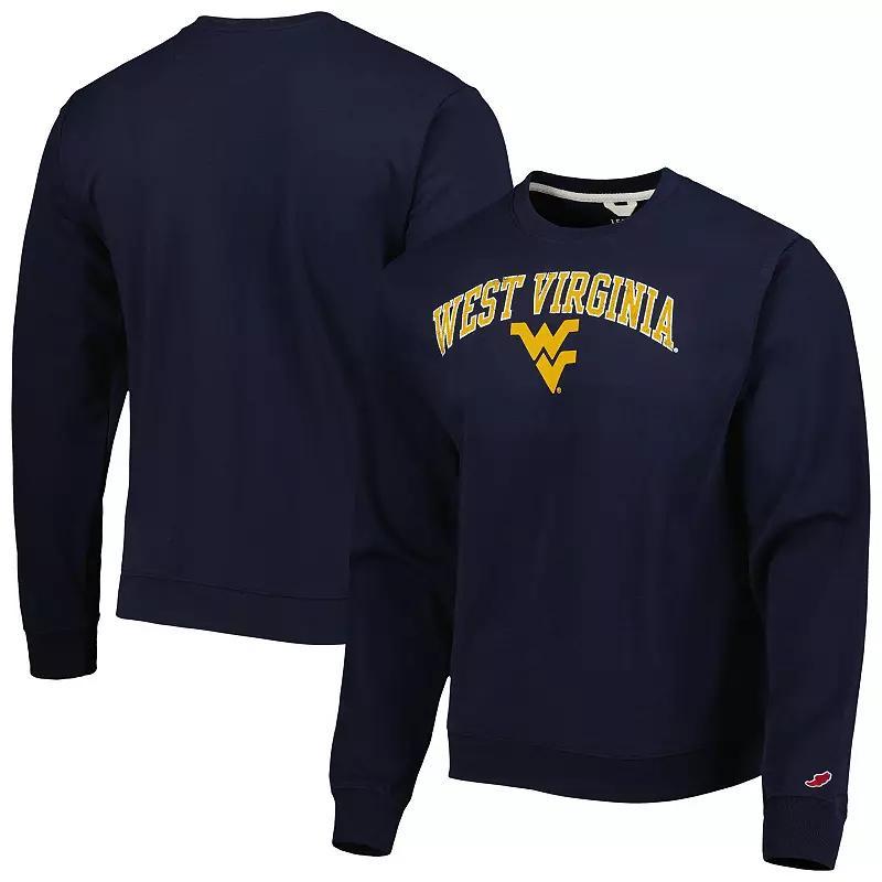 Mens League Collegiate Wear Navy Distressed West Virginia Mountaineers 1965 Arch Essential Lightweight Pullover Sweatshirt Product Image