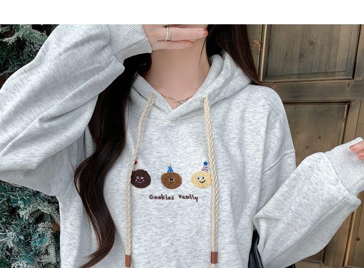 Cartoon Embroidered Drawstring Hoodie Product Image